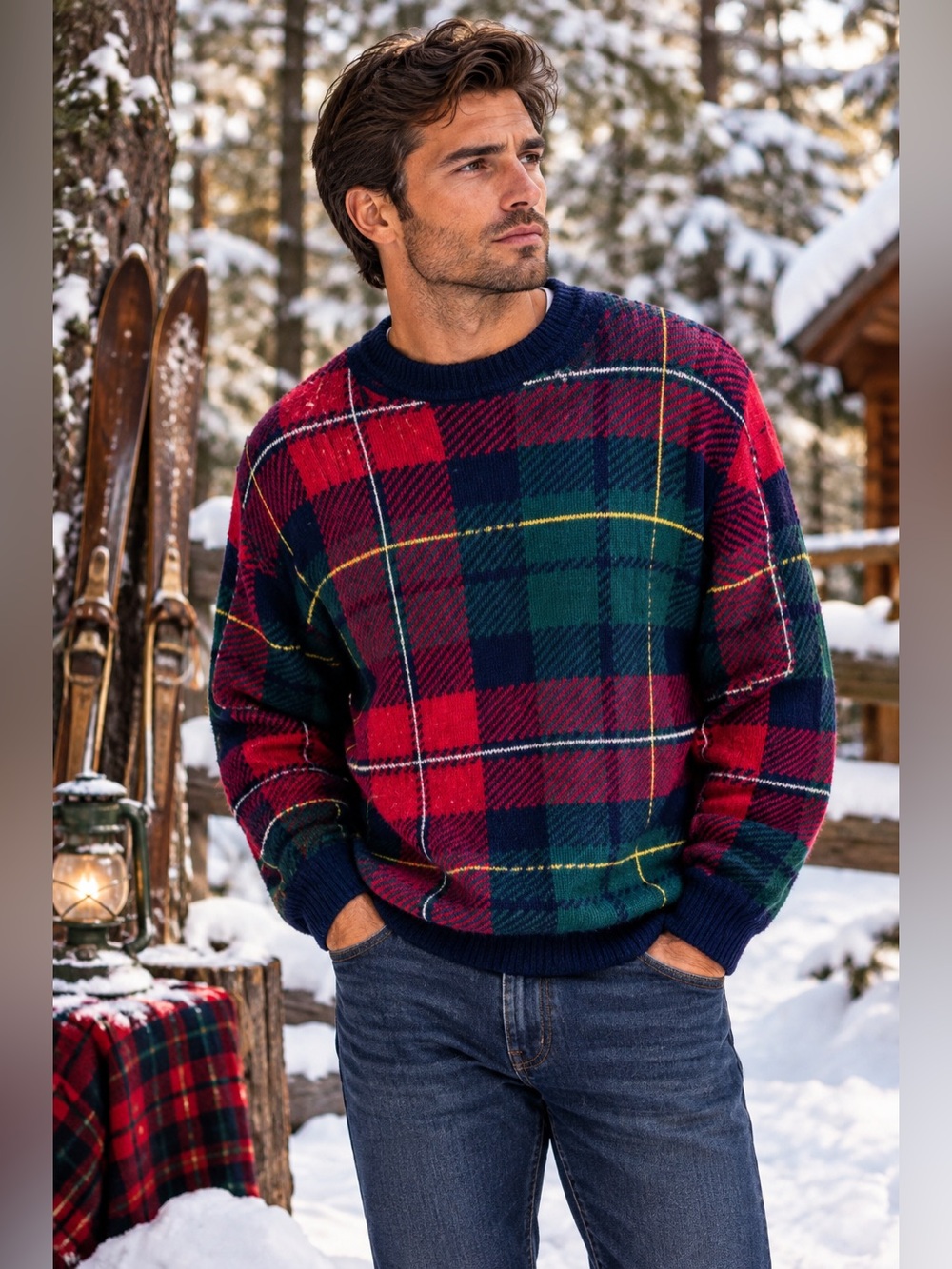 Vintage Woods & Gray Knit Crewneck Grandpa Style Sweater